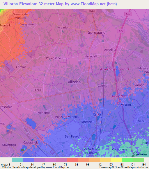 Villorba,Italy Elevation Map