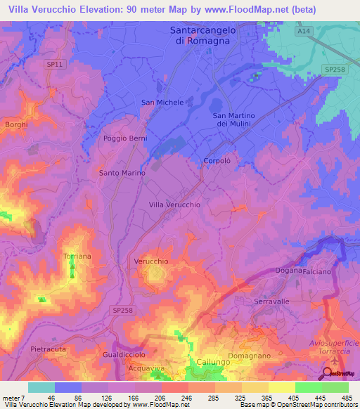 Villa Verucchio,Italy Elevation Map