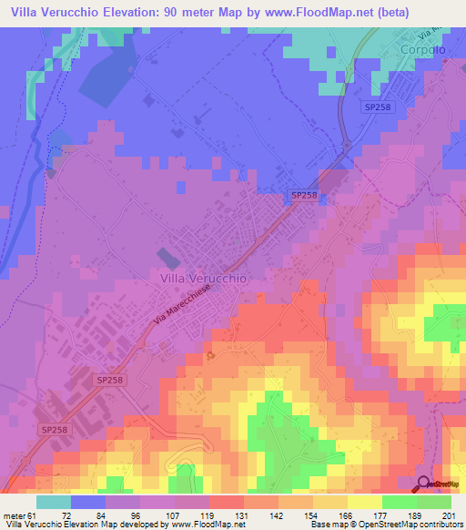Villa Verucchio,Italy Elevation Map