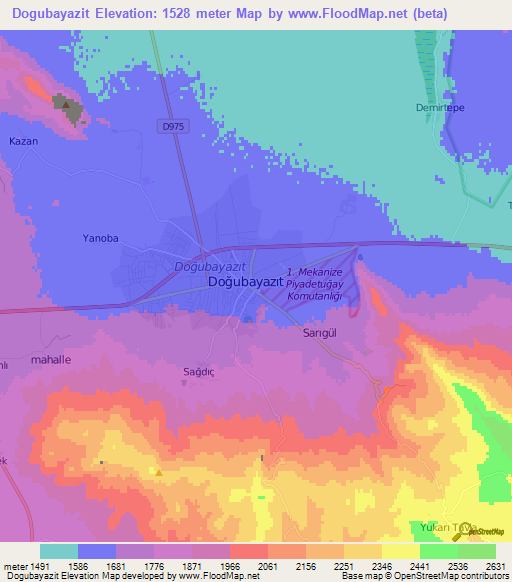 Dogubayazit,Turkey Elevation Map