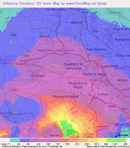 Villaricca,Italy Elevation Map