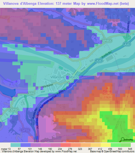 Villanova d'Albenga,Italy Elevation Map