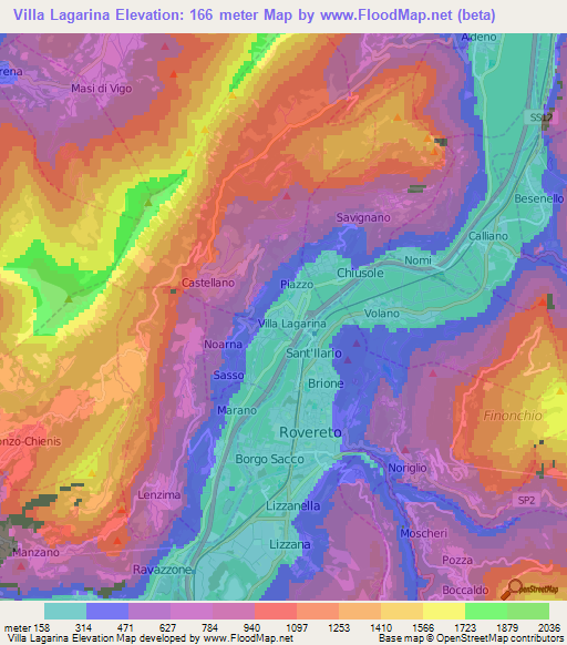 Villa Lagarina,Italy Elevation Map