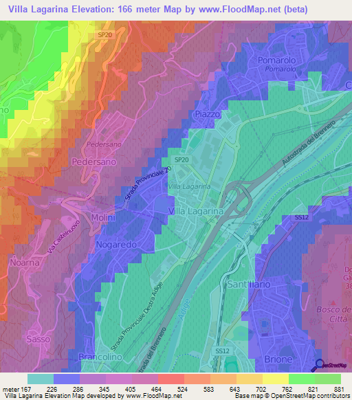 Villa Lagarina,Italy Elevation Map