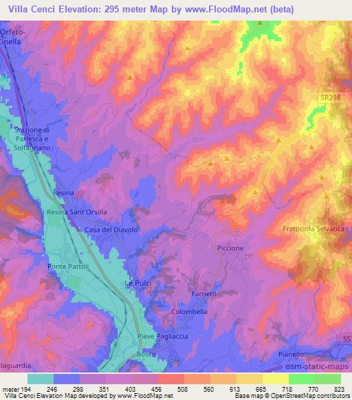 Villa Cenci,Italy Elevation Map