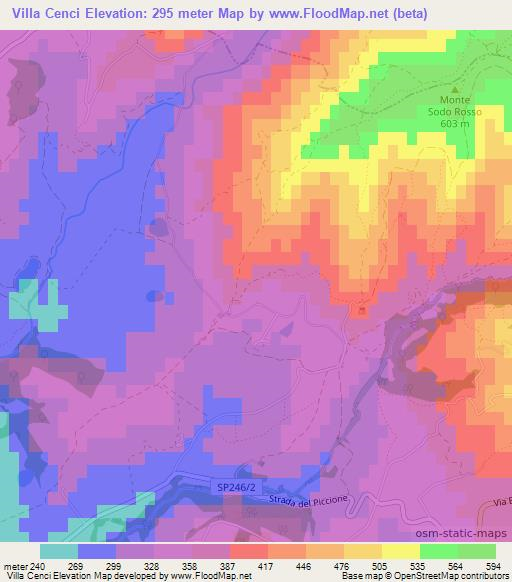 Villa Cenci,Italy Elevation Map
