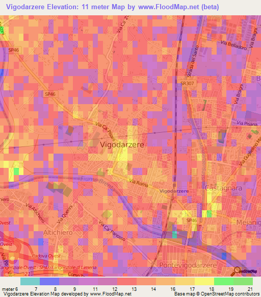 Vigodarzere,Italy Elevation Map