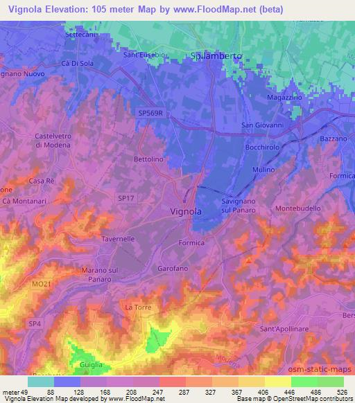 Vignola,Italy Elevation Map