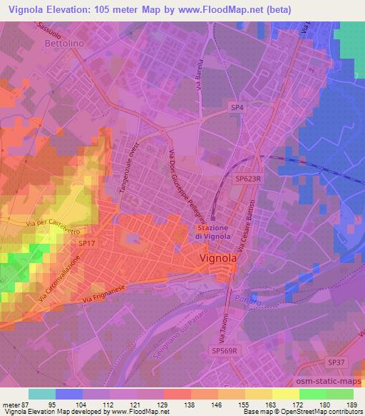 Vignola,Italy Elevation Map