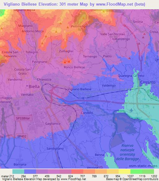 Vigliano Biellese,Italy Elevation Map