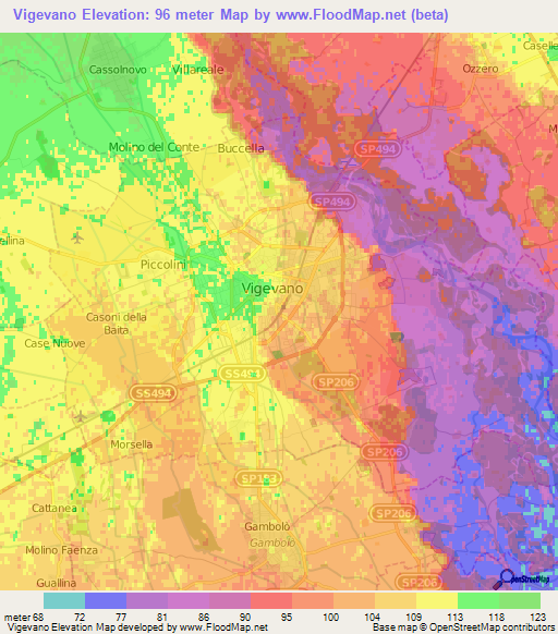 Vigevano,Italy Elevation Map