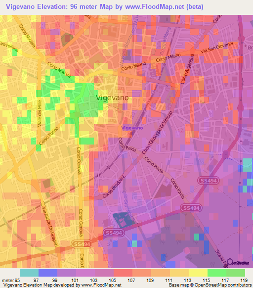 Vigevano,Italy Elevation Map