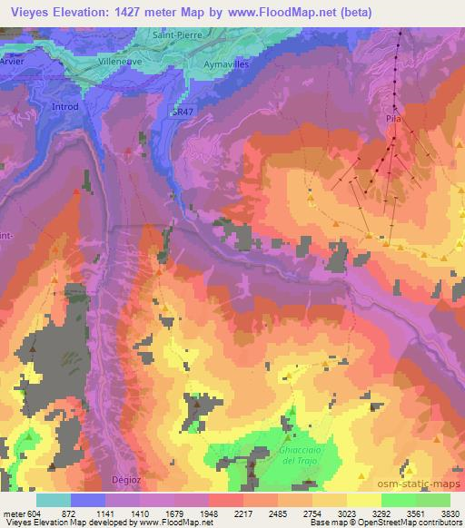 Vieyes,Italy Elevation Map