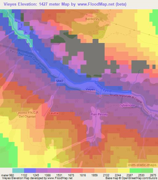 Vieyes,Italy Elevation Map