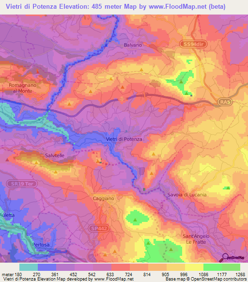 Vietri di Potenza,Italy Elevation Map