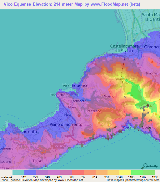 Vico Equense,Italy Elevation Map