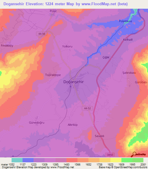 Dogansehir,Turkey Elevation Map