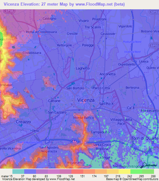 Vicenza,Italy Elevation Map