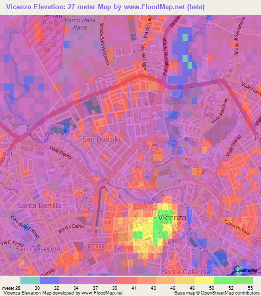 Vicenza,Italy Elevation Map