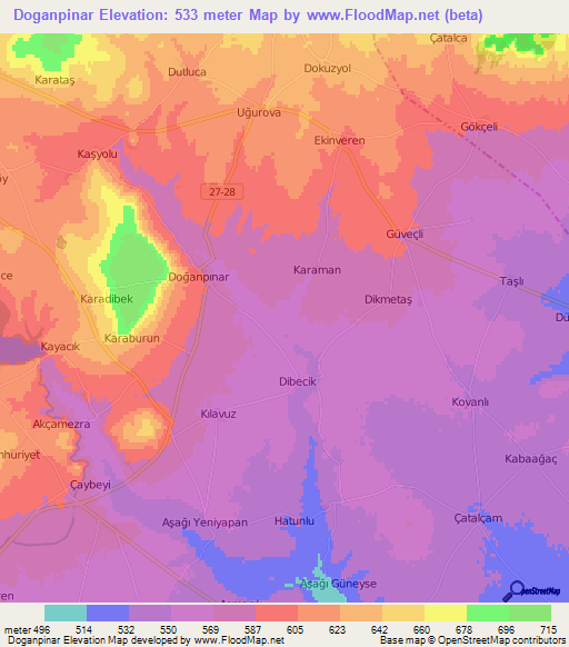 Doganpinar,Turkey Elevation Map