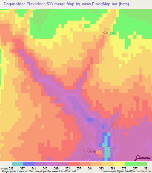 Doganpinar,Turkey Elevation Map