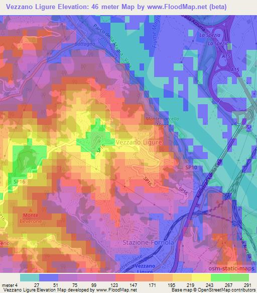 Vezzano Ligure,Italy Elevation Map