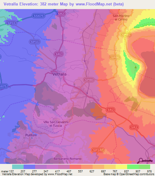 Vetralla,Italy Elevation Map