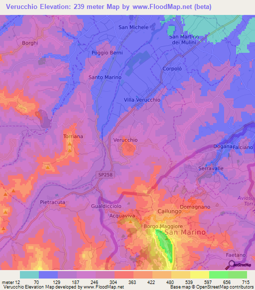 Verucchio,Italy Elevation Map