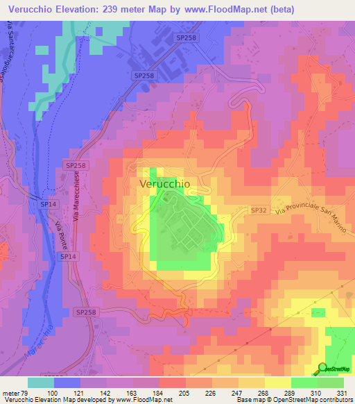 Verucchio,Italy Elevation Map