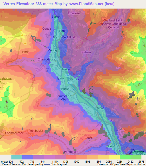 Verres,Italy Elevation Map