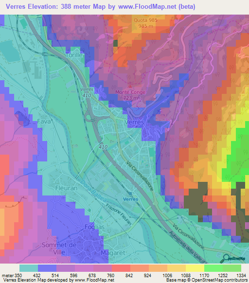 Verres,Italy Elevation Map