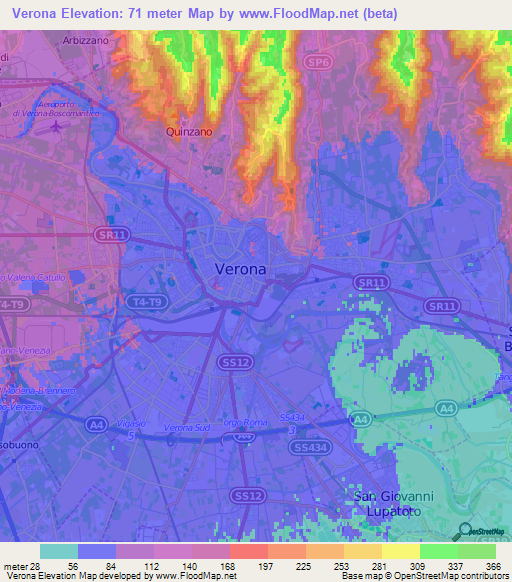 Verona,Italy Elevation Map