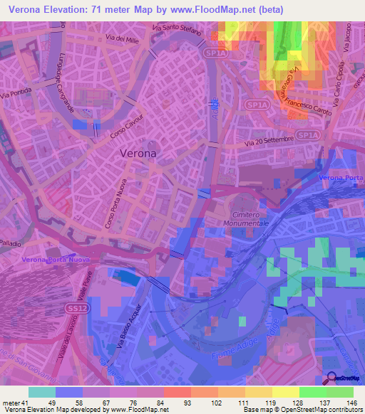 Verona,Italy Elevation Map