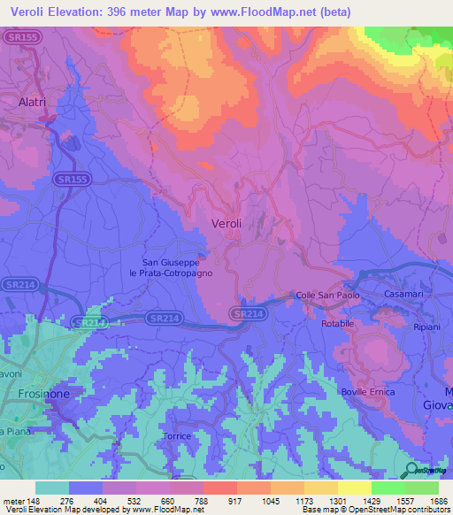 Veroli,Italy Elevation Map