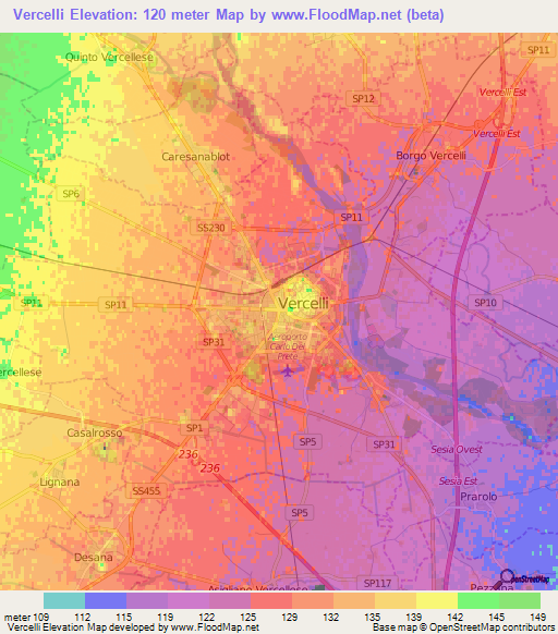 Vercelli,Italy Elevation Map