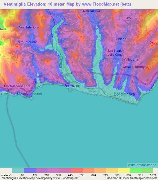 Ventimiglia,Italy Elevation Map