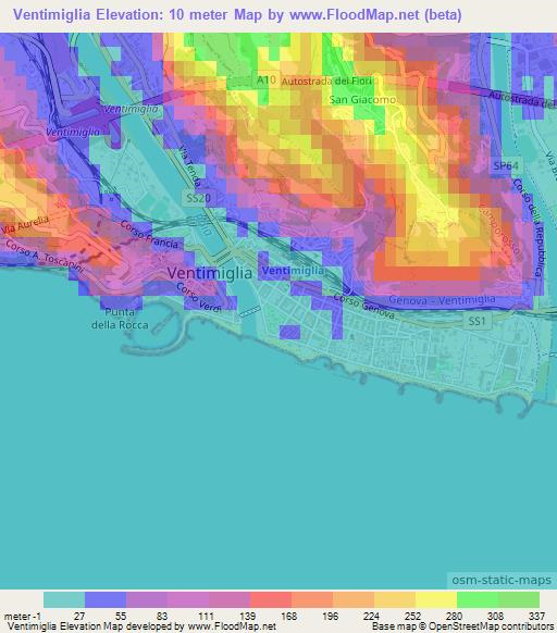 Ventimiglia,Italy Elevation Map