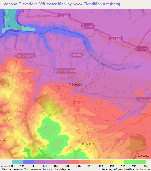 Venosa,Italy Elevation Map