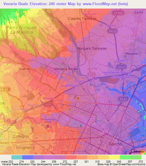 Venaria Reale,Italy Elevation Map