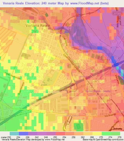 Venaria Reale,Italy Elevation Map