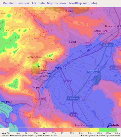 Venafro,Italy Elevation Map