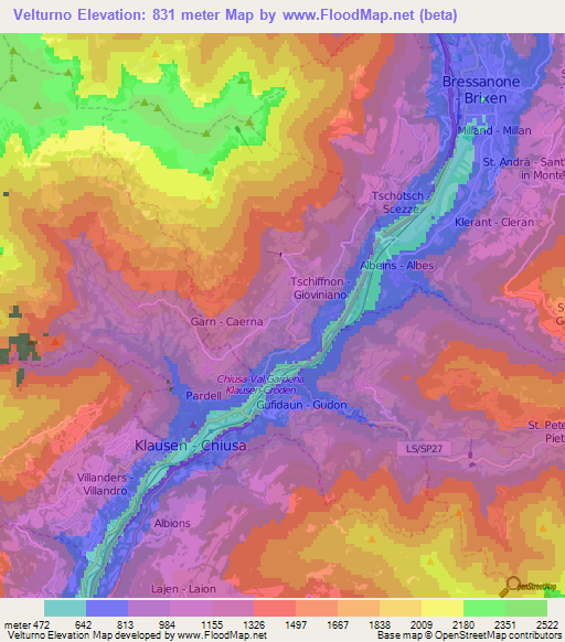 Velturno,Italy Elevation Map