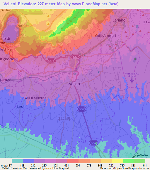 Velletri,Italy Elevation Map