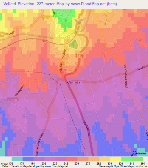 Velletri,Italy Elevation Map