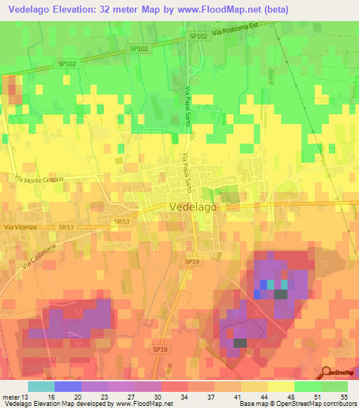 Vedelago,Italy Elevation Map