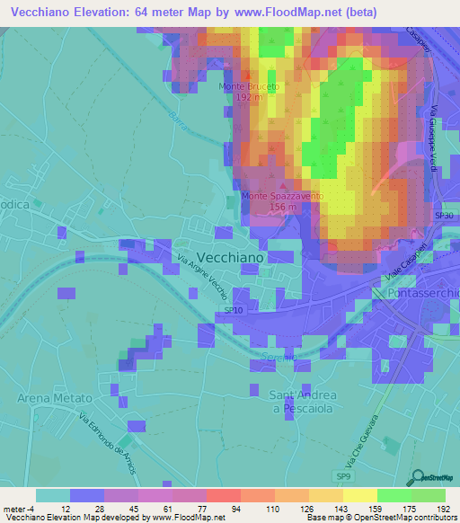 Vecchiano,Italy Elevation Map