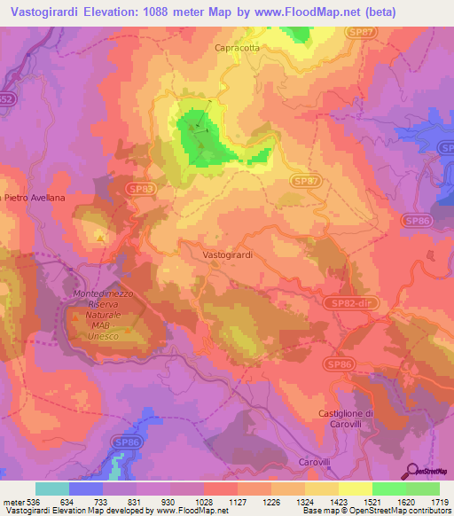 Vastogirardi,Italy Elevation Map