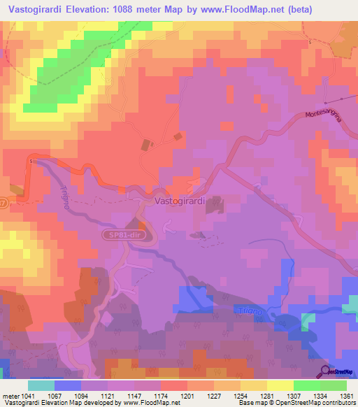 Vastogirardi,Italy Elevation Map