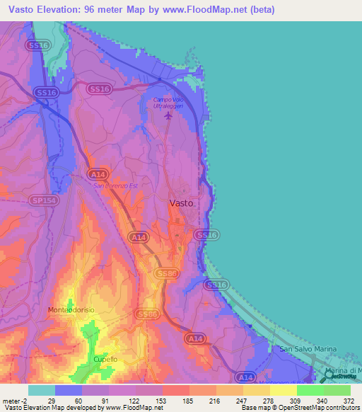 Vasto,Italy Elevation Map