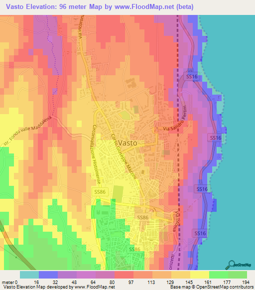 Vasto,Italy Elevation Map